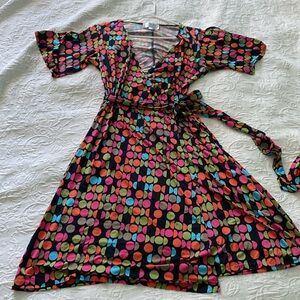 Nikki Poulos multicolor geo print wrap dress retro disco